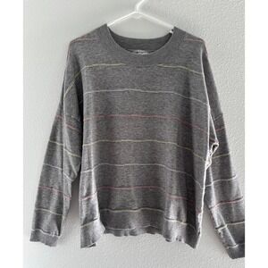 Oliver Bonas Sweater Womens 14 Large Gray Striped Crew‎ Neck Long Sleeve Knit